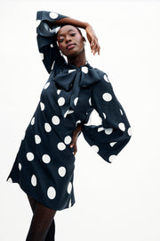 talia dress in jumbo dancing dot silk twill