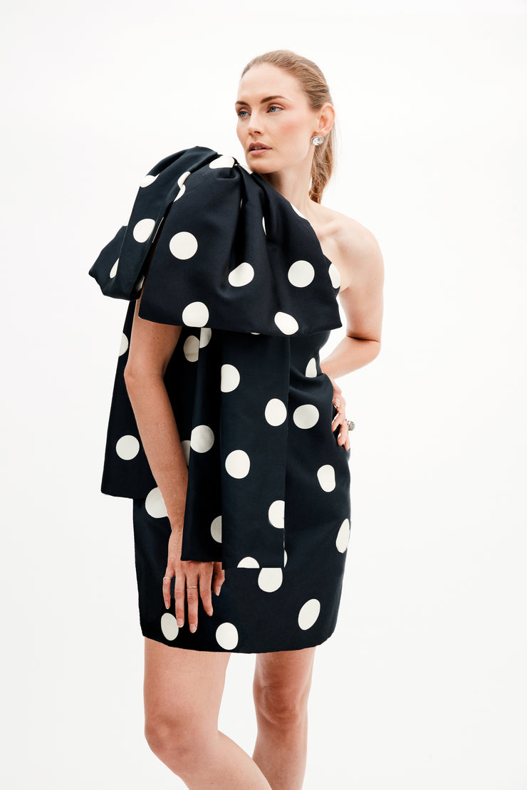 rita dress in jumbo dancing dot - made to order