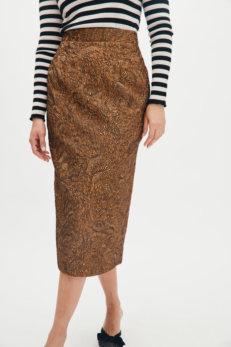 sienna skirt in bronze brocade