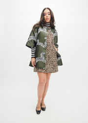 mae x scalamandre audrey coat in olive jumping zebras