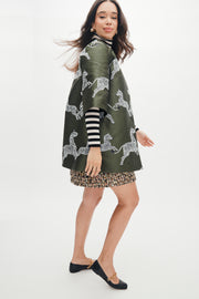 mae x scalamandre audrey coat in olive jumping zebras