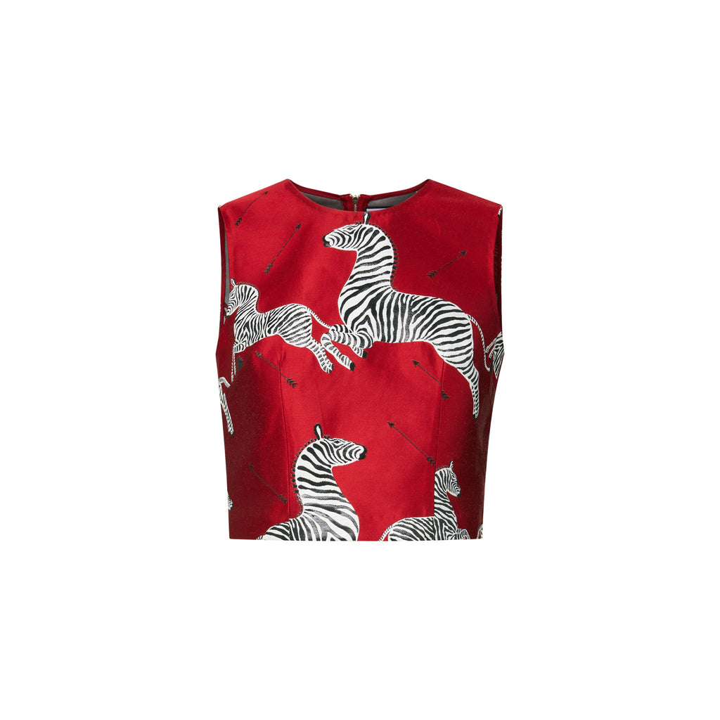 x scalamandre ali top cherry jumping zebras
