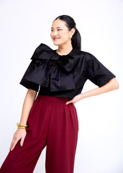 mae x val kimmy top in black cotton sateen - preorder