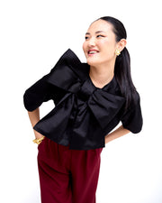 mae x val kimmy top in black cotton sateen - preorder