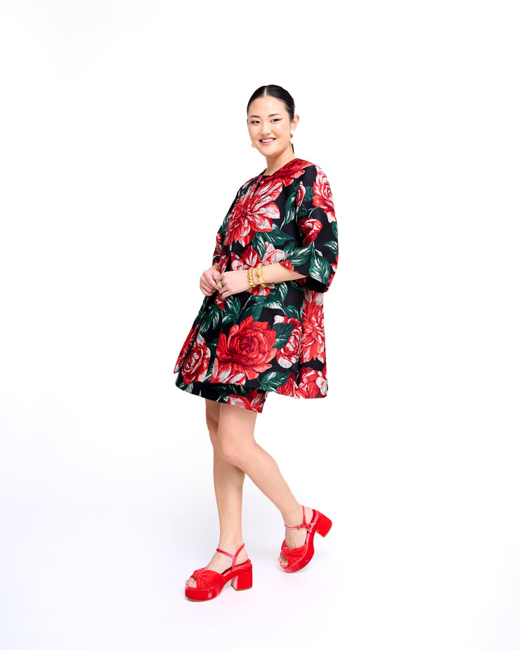 mae x val audrey coat in textured rose jacquard - preorder