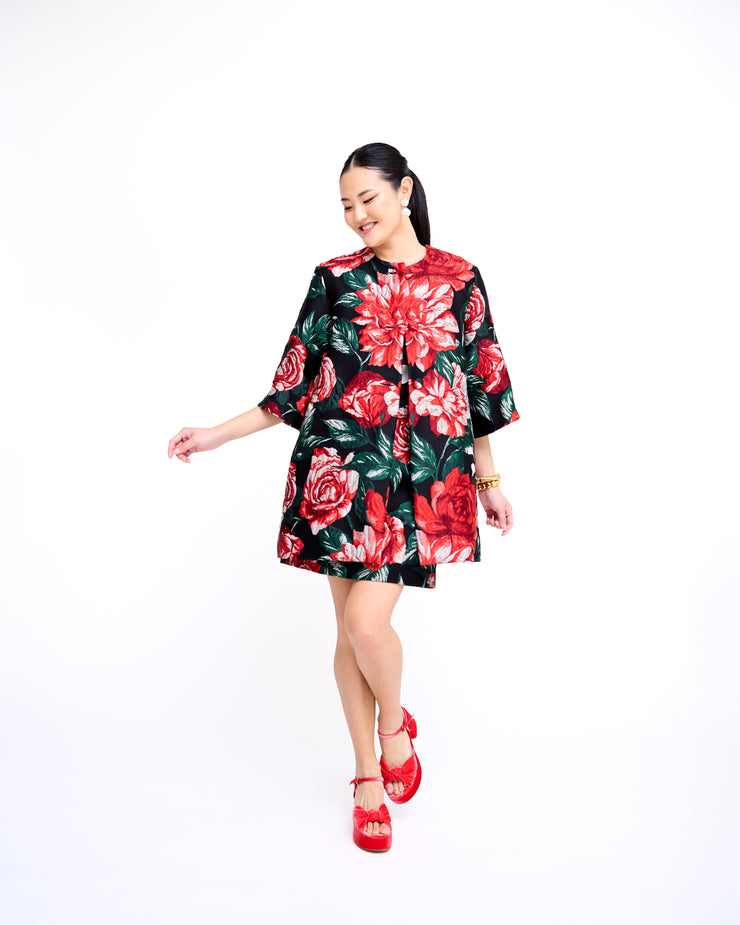 mae x val audrey coat in textured rose jacquard - preorder