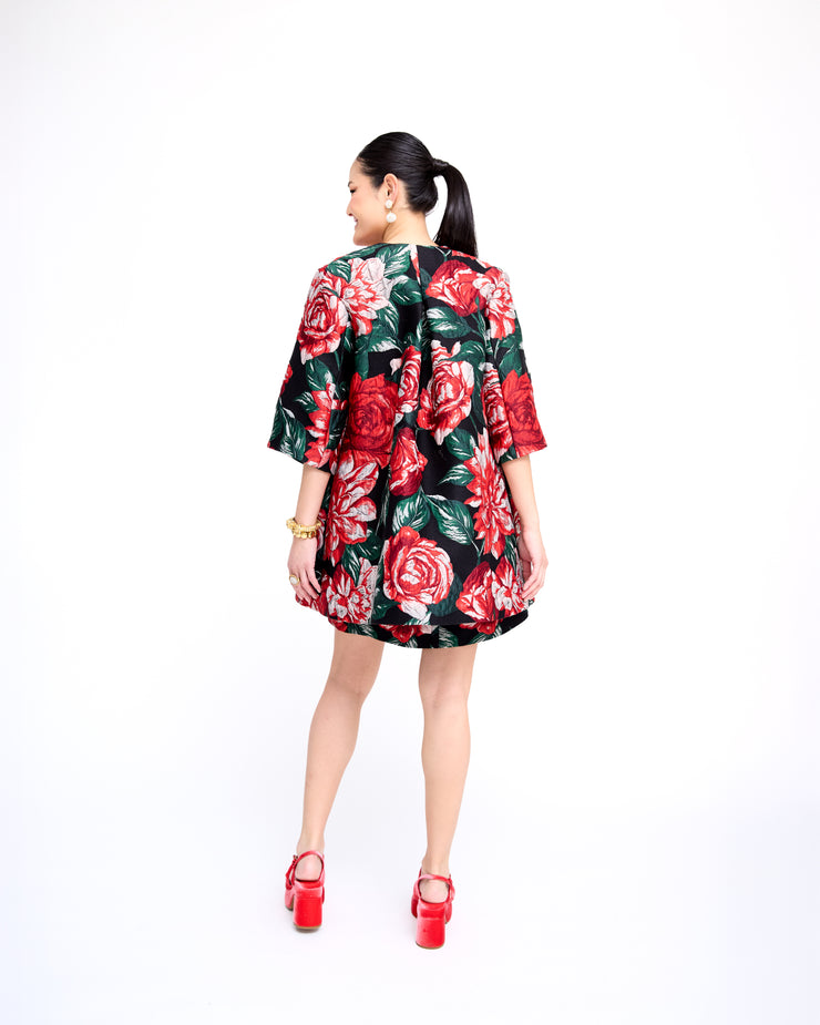 mae x val audrey coat in textured rose jacquard - preorder
