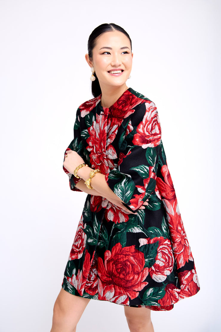 mae x val audrey coat in textured rose jacquard - preorder