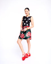 mae x val clara skirt in textured rose jacquard