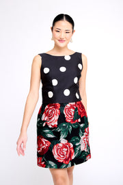 mae x val clara skirt in textured rose jacquard