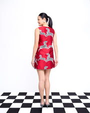 mae x scalamandre laurel dress in cherry jumping zebras