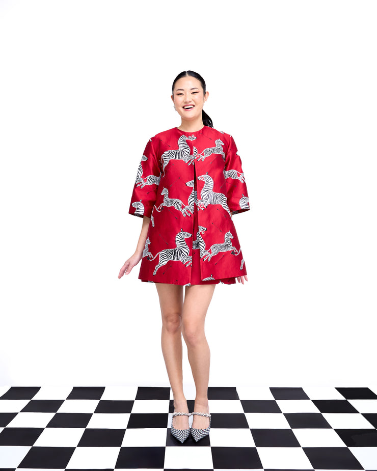 mae x scalamandre audrey coat in jumping zebra