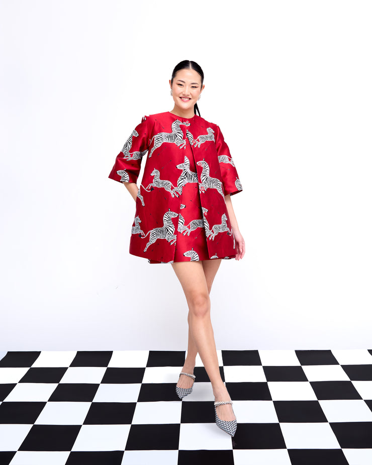 mae x scalamandre audrey coat in jumping zebra