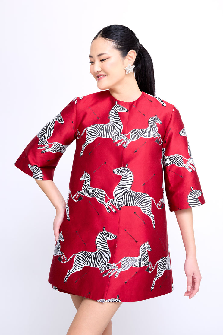 mae x scalamandre audrey coat in jumping zebra