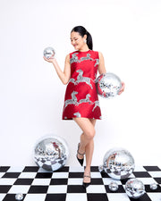 mae x scalamandre laurel dress in cherry jumping zebras