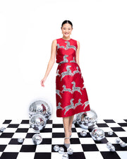 mae x scalamandre hallie skirt in cherry jumping zebras
