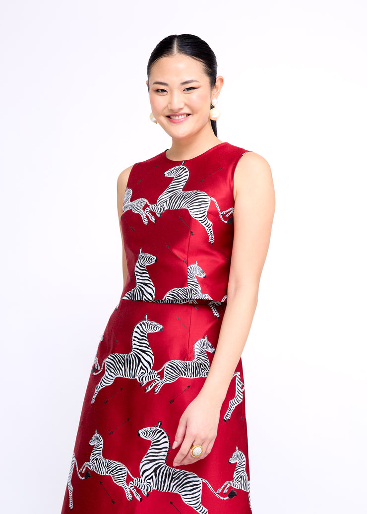 mae x scalamandre ali top in cherry jumping zebras