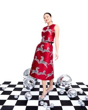 mae x scalamandre hallie skirt in cherry jumping zebras