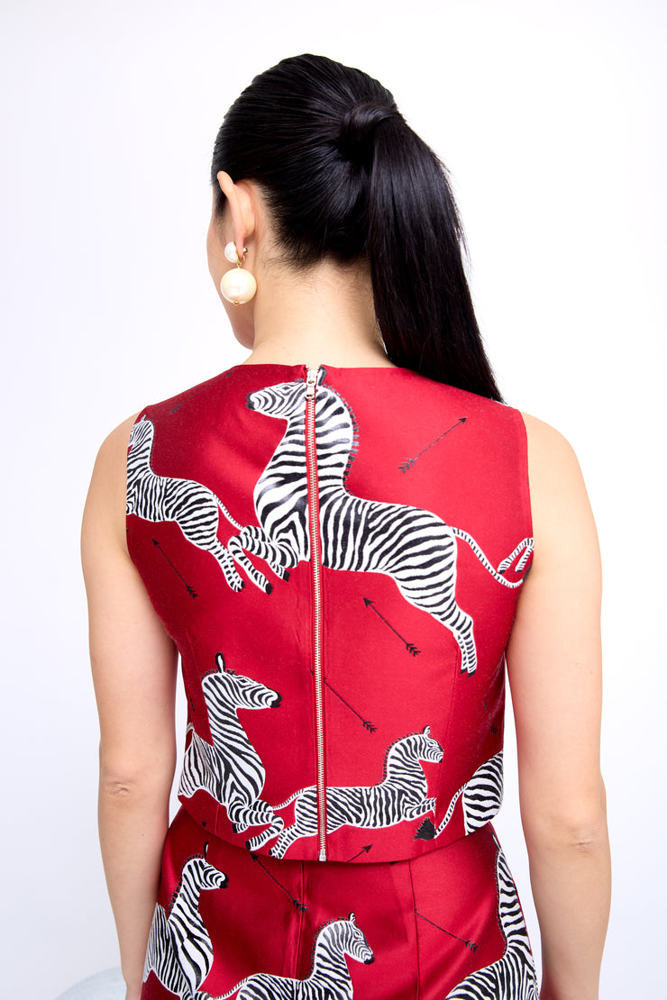 mae x scalamandre ali top in cherry jumping zebras
