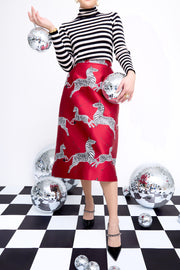 mae x scalamandre hallie skirt in cherry jumping zebras