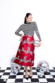 mae x scalamandre hallie skirt in cherry jumping zebras