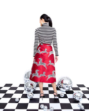 mae x scalamandre hallie skirt in cherry jumping zebras