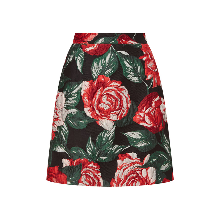 mae x val clara skirt in textured rose jacquard