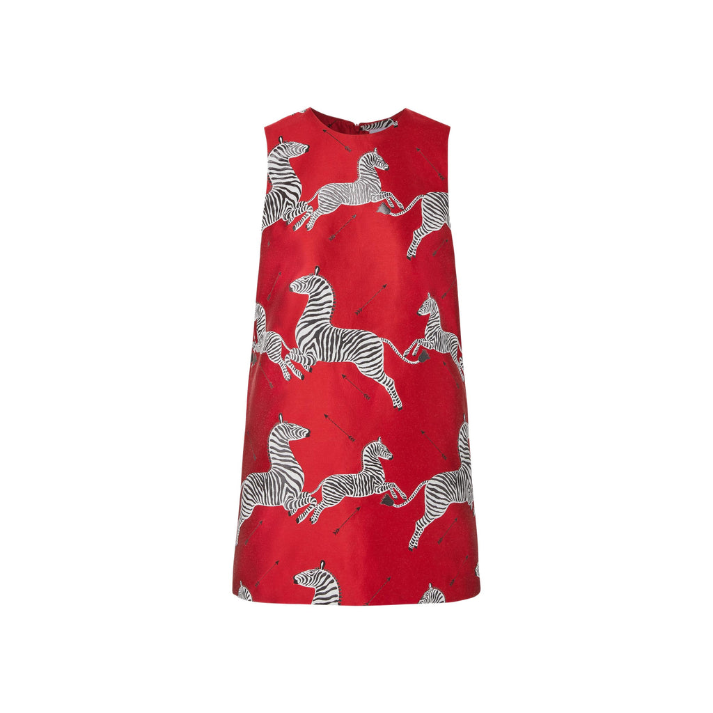x scalamandre laurel dress cherry jumping zebras