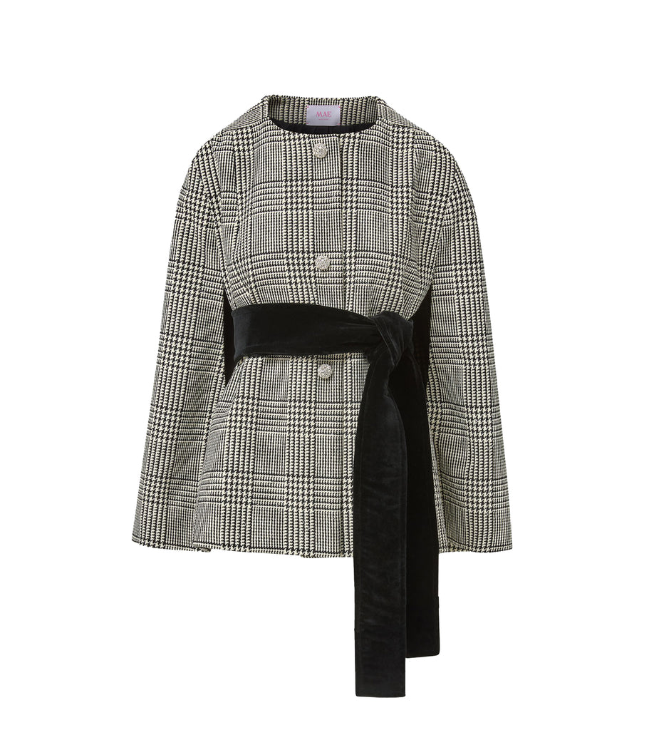 selene cape sparkle glen plaid wool